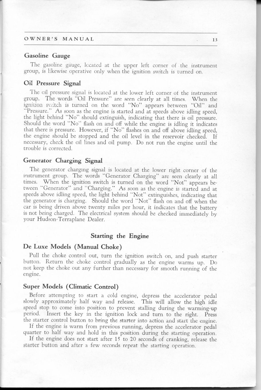 1937 Hudson Terraplane Owners Manual Page 21